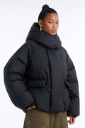 Isabella Oversized Nylon Blend Hooded Puffer Jacket - Black