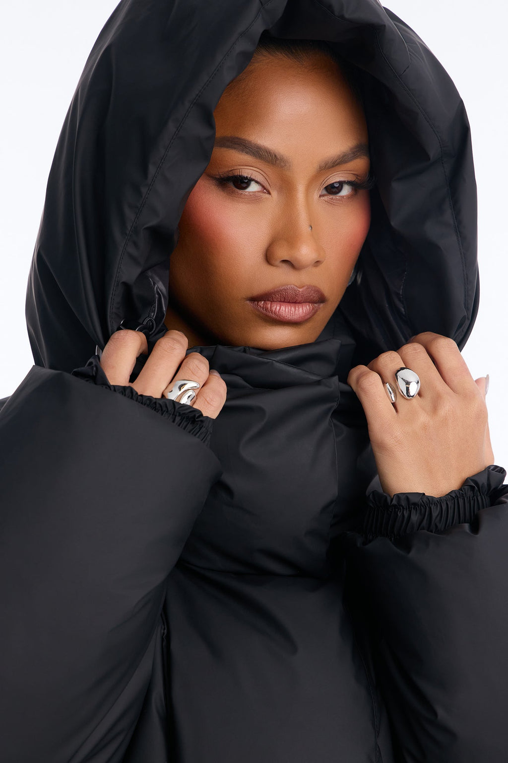 Isabella Oversized Nylon Blend Hooded Puffer Jacket - Black