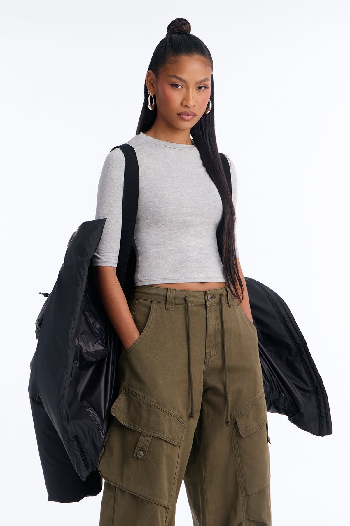 Isabella Oversized Nylon Blend Hooded Puffer Jacket - Black