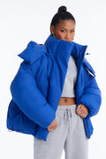 Isabella Oversized Nylon Blend Hooded Puffer Jacket - CobaltBlue