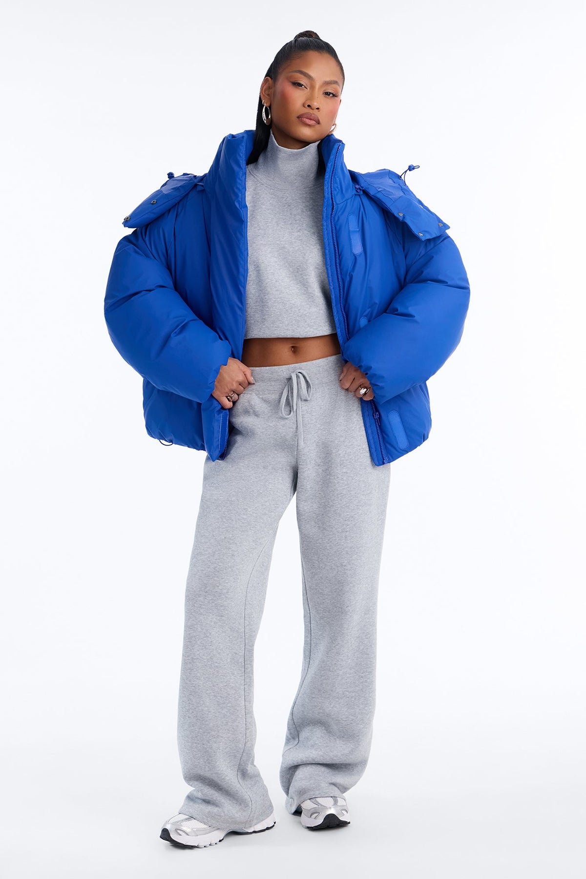 Isabella Oversized Nylon Blend Hooded Puffer Jacket - CobaltBlue