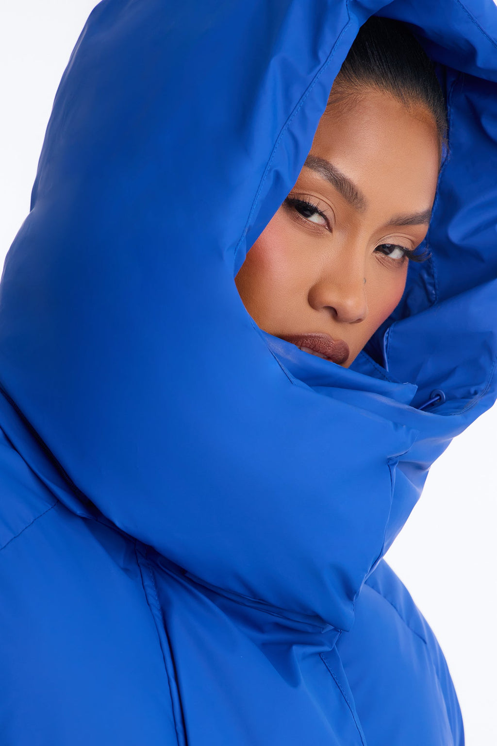 Isabella Oversized Nylon Blend Hooded Puffer Jacket - CobaltBlue