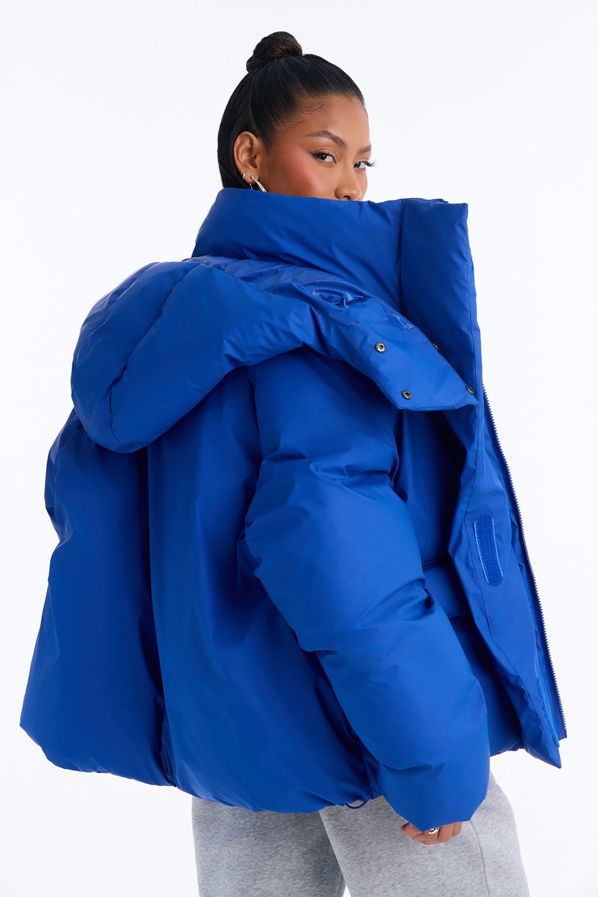 Isabella Oversized Nylon Blend Hooded Puffer Jacket - CobaltBlue