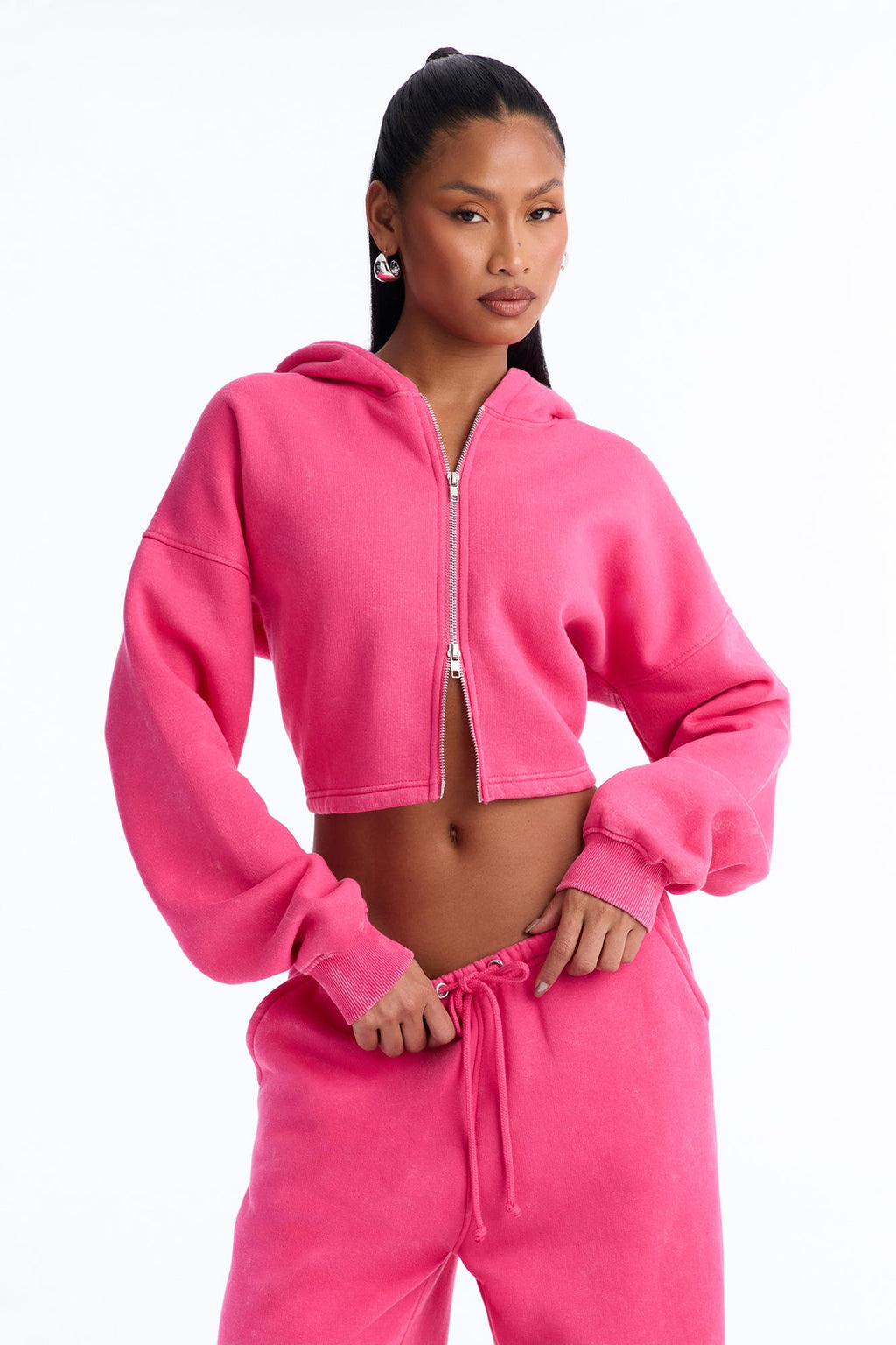 On The Move Washed Fleece Pant Set - Pink