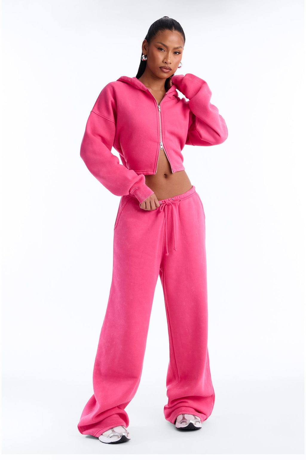 On The Move Washed Fleece Pant Set - Pink