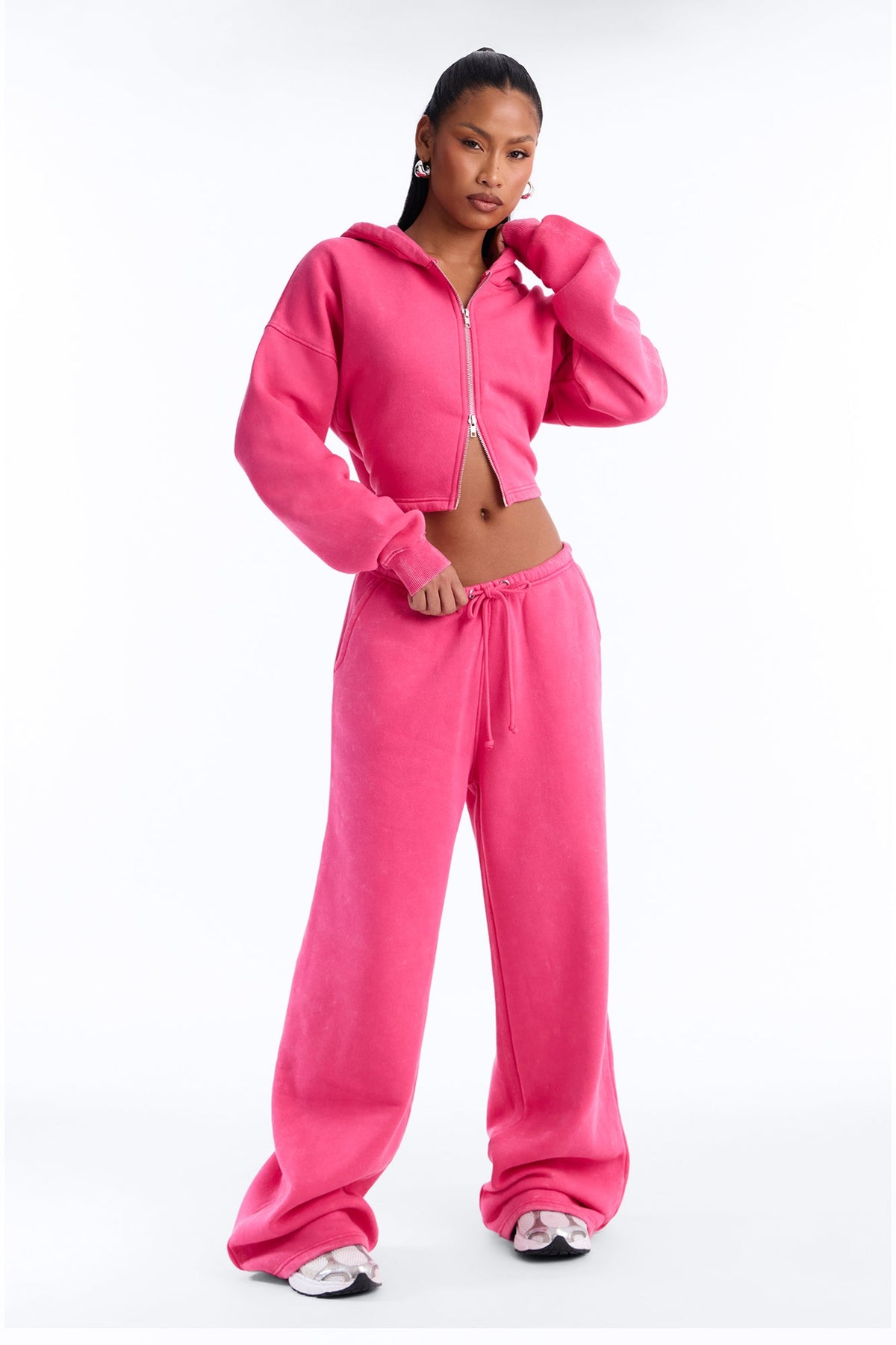On The Move Washed Fleece Pant Set - Pink