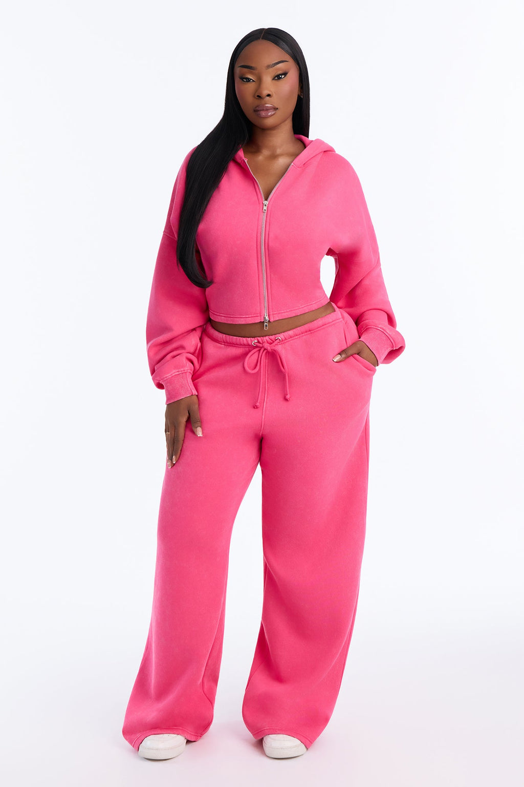 On The Move Washed Fleece Pant Set - Pink