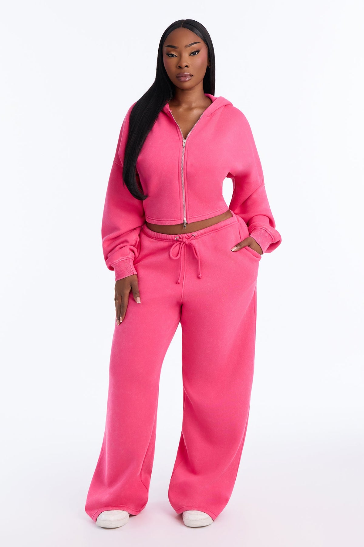 On The Move Washed Fleece Pant Set - Pink