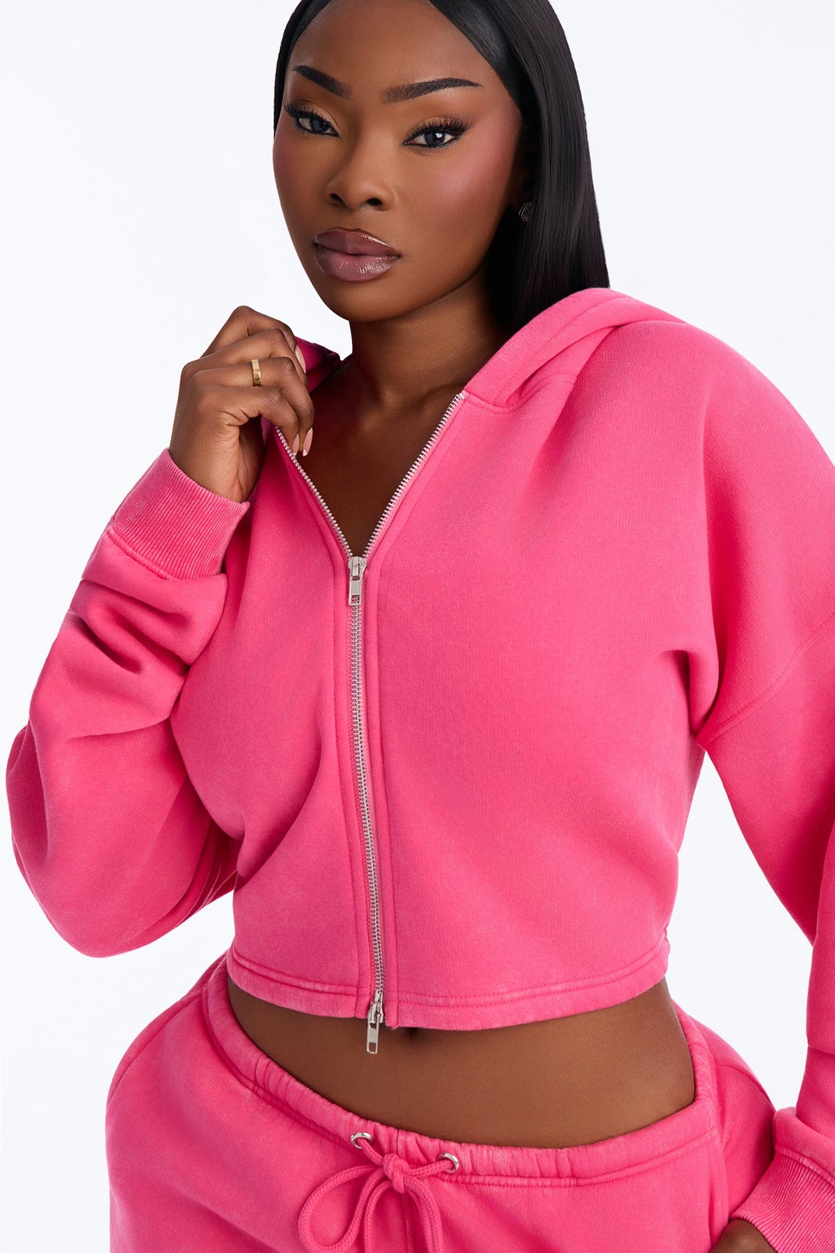 On The Move Washed Fleece Pant Set - Pink