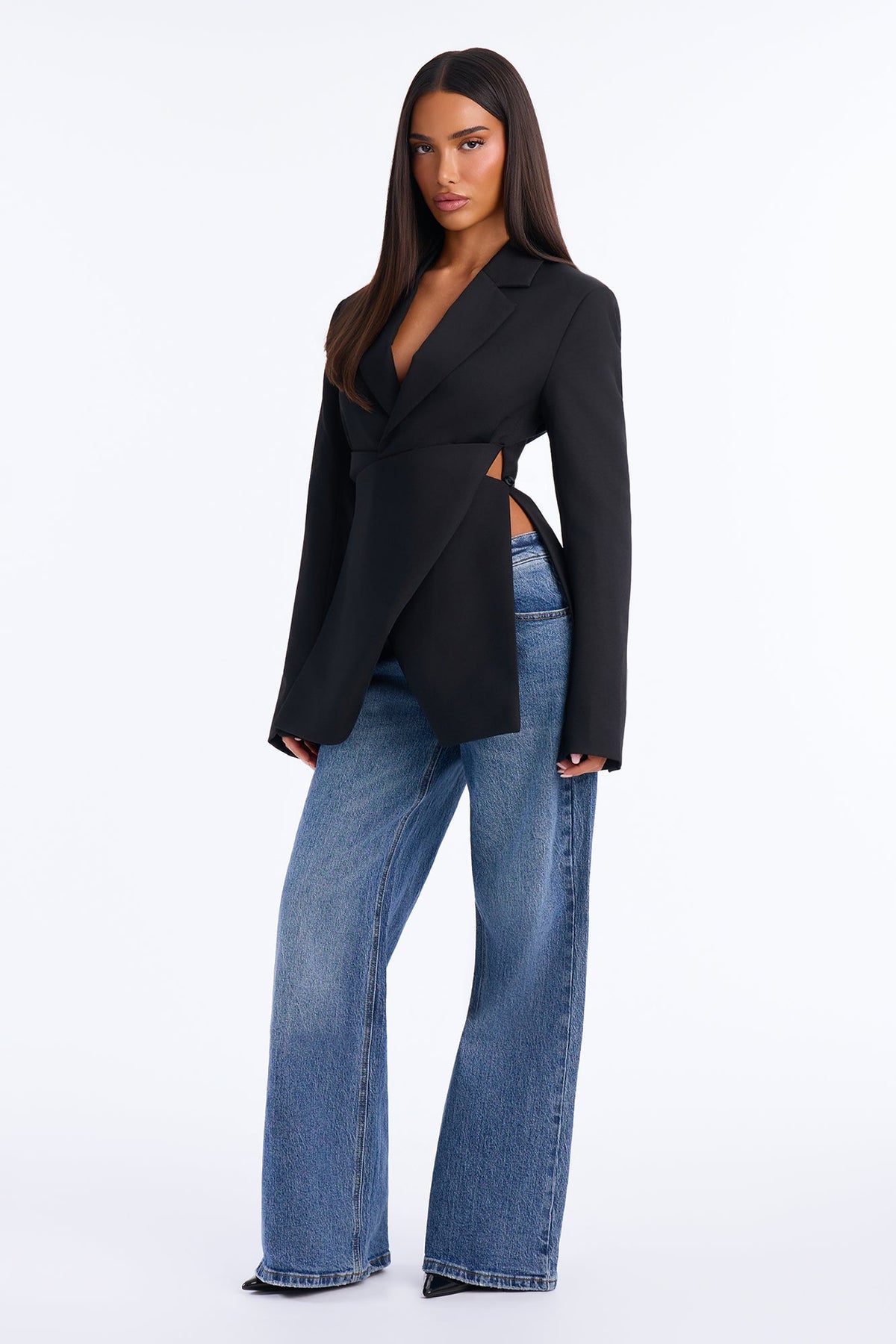 Raquelle Wrap Waist Asymmetrical Blazer - Black