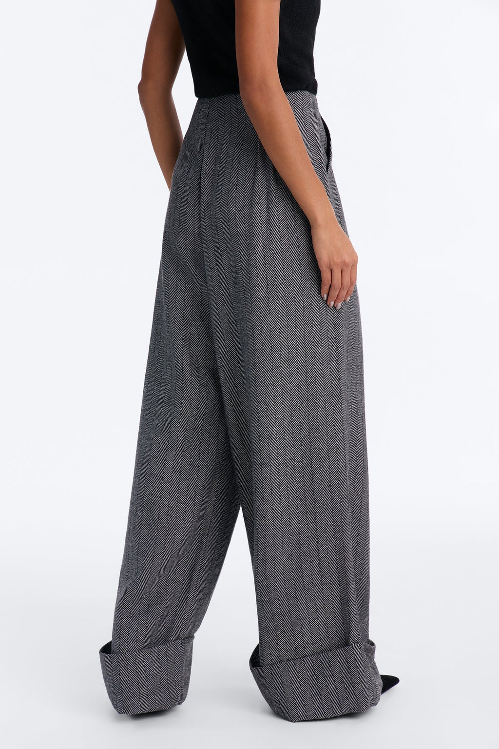 Aiko Wide Leg Pleated Tweed Trouser - Black/combo