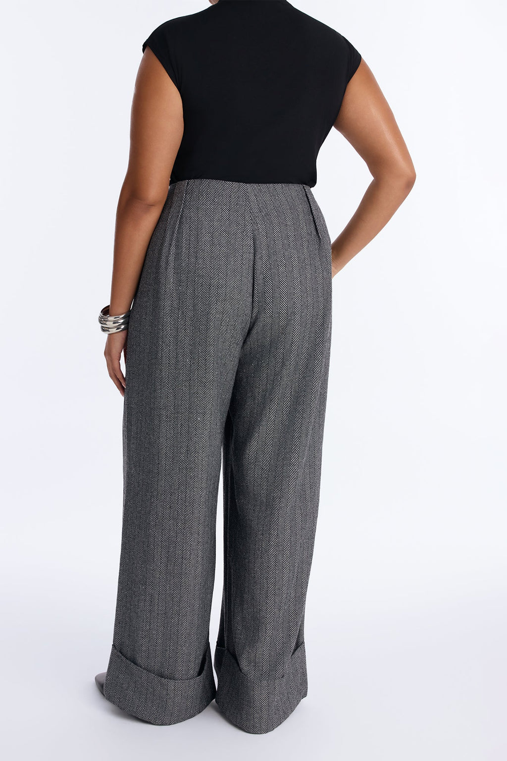 Aiko Wide Leg Pleated Tweed Trouser - Black/combo