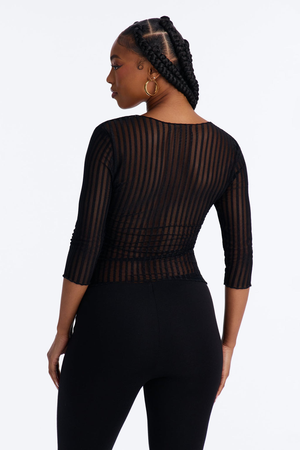 Just A Peek Sheer Mesh Tie Front Top - Black