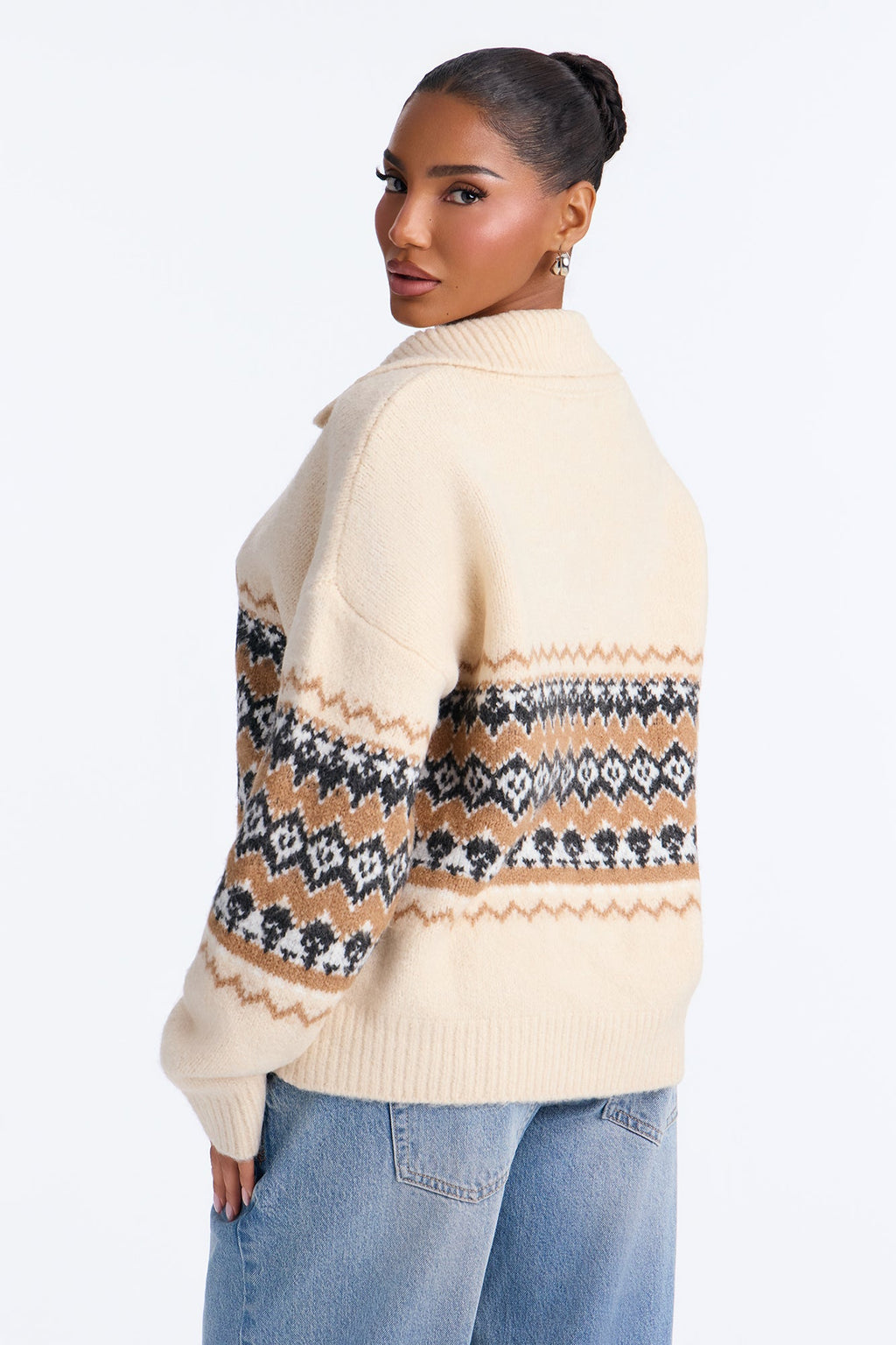 Lakeside Cabin Fair Isle Polo Sweater - Cream/combo