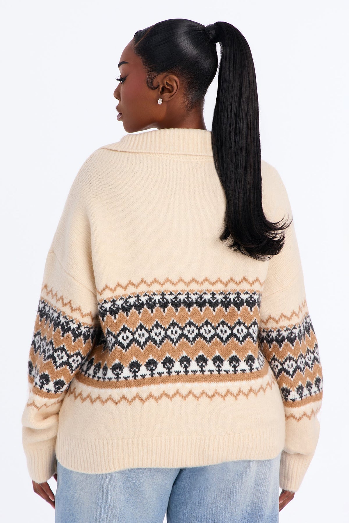Lakeside Cabin Fair Isle Polo Sweater - Cream/combo