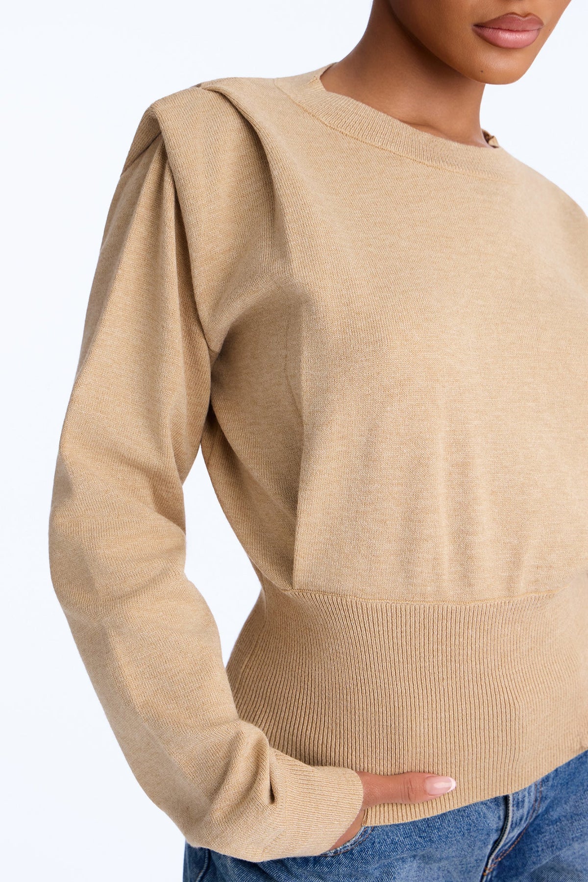 Show It Square Shoulder Pullover Sweater - Oatmeal