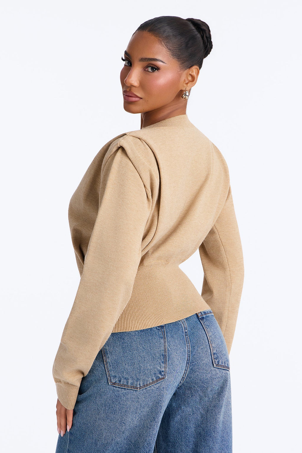 Show It Square Shoulder Pullover Sweater - Oatmeal