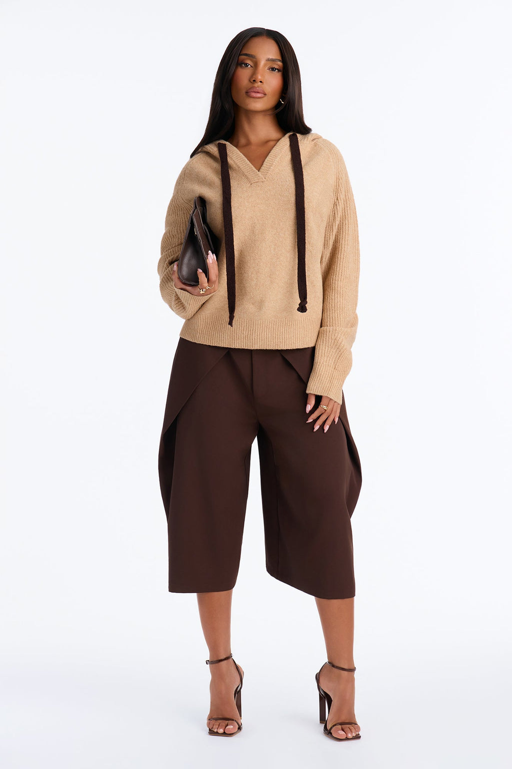 Dani Hooded Long Sleeve Pullover Sweater - Camel/combo