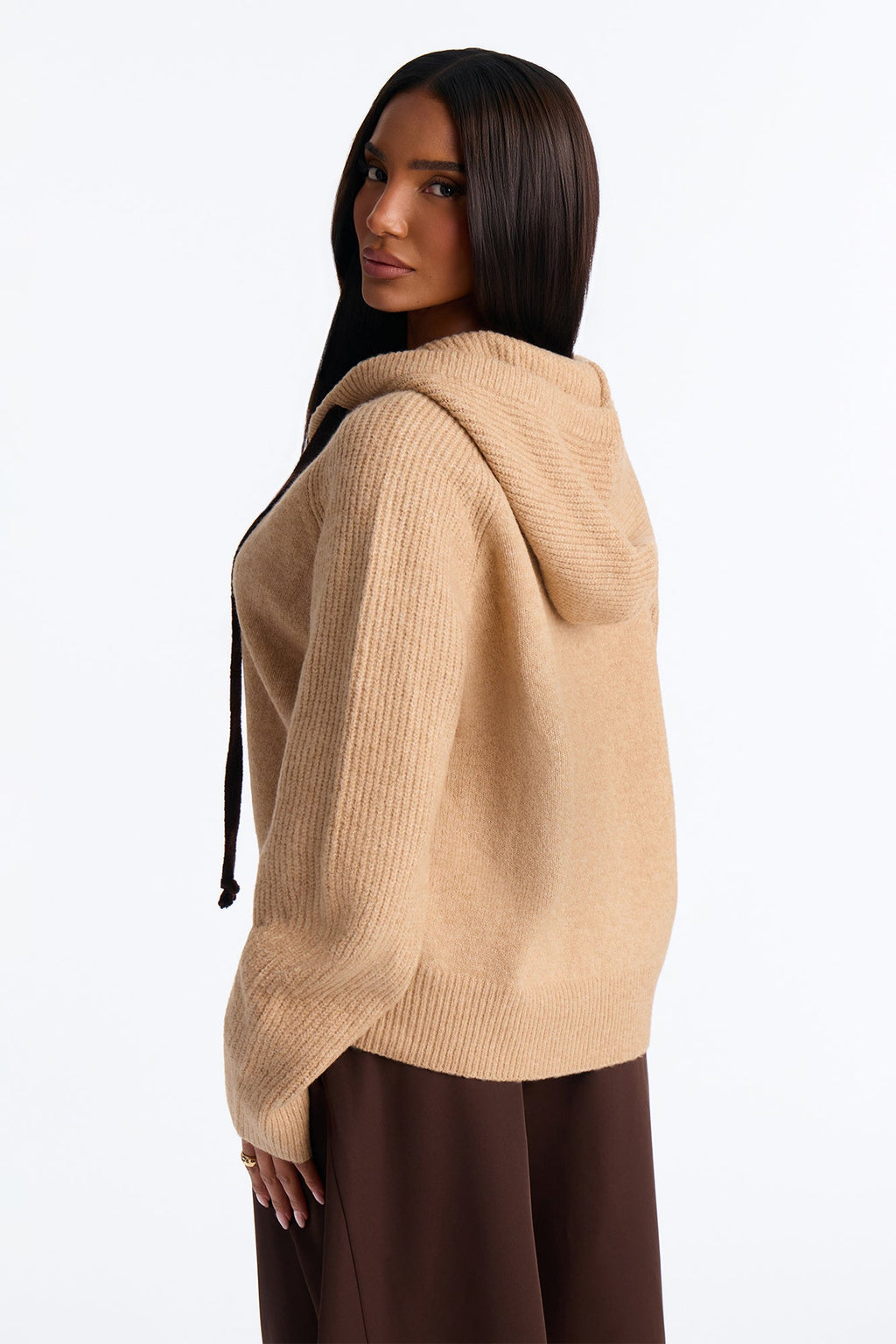 Dani Hooded Long Sleeve Pullover Sweater - Camel/combo