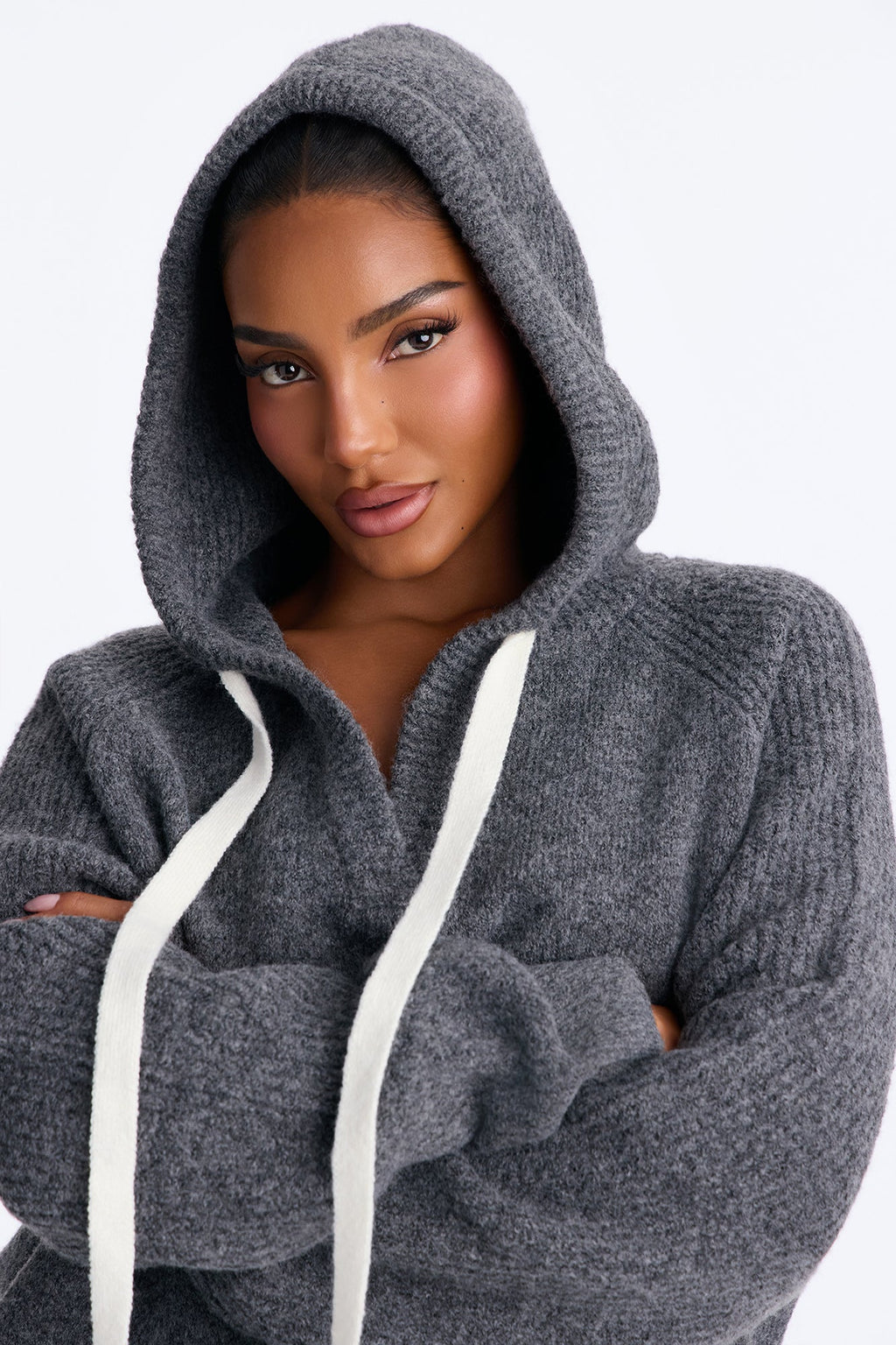 Dani Hooded Long Sleeve Pullover Sweater - Charcoal/combo