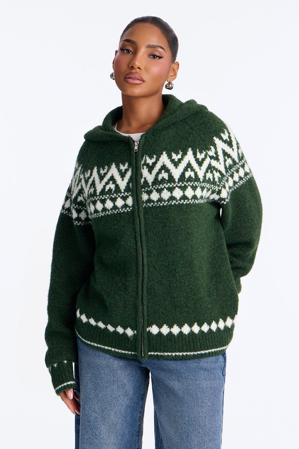 Snowy Kisses Fair Isle Cardigan Sweater - Green/combo
