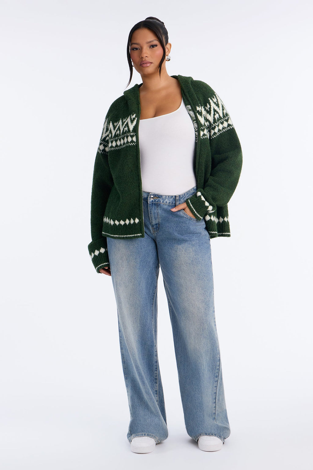 Snowy Kisses Fair Isle Cardigan Sweater - Green/combo