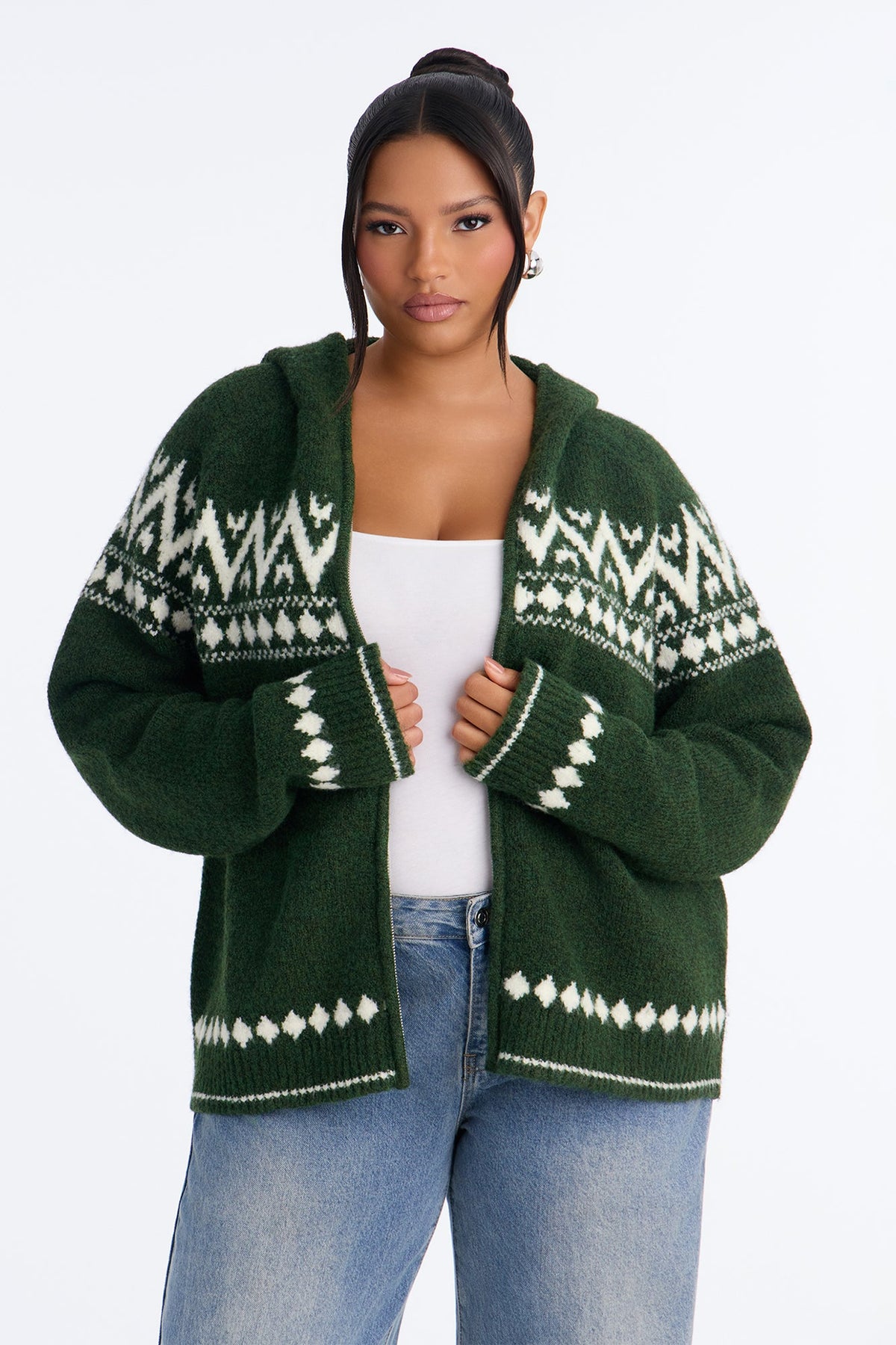 Snowy Kisses Fair Isle Cardigan Sweater - Green/combo