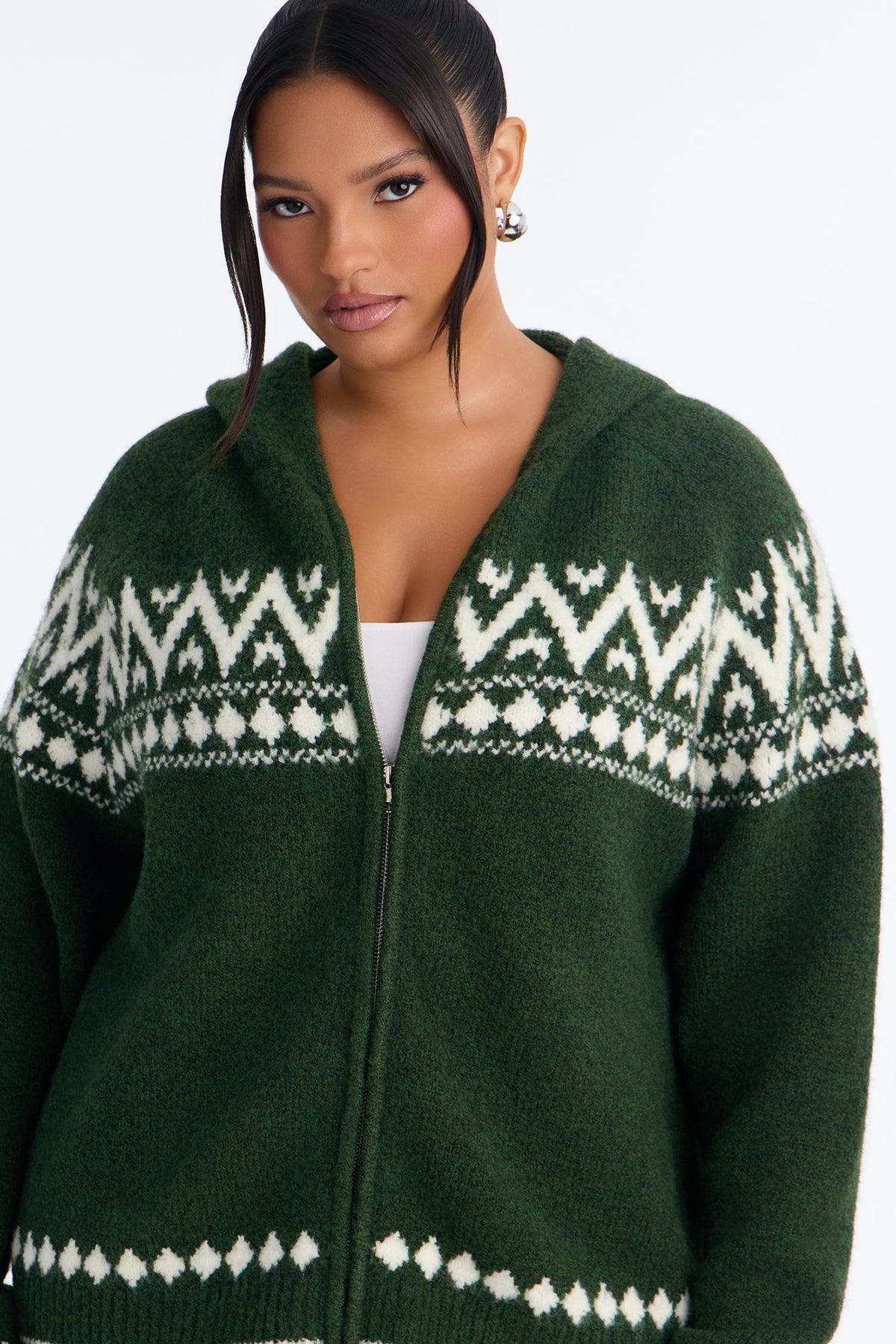 Snowy Kisses Fair Isle Cardigan Sweater - Green/combo