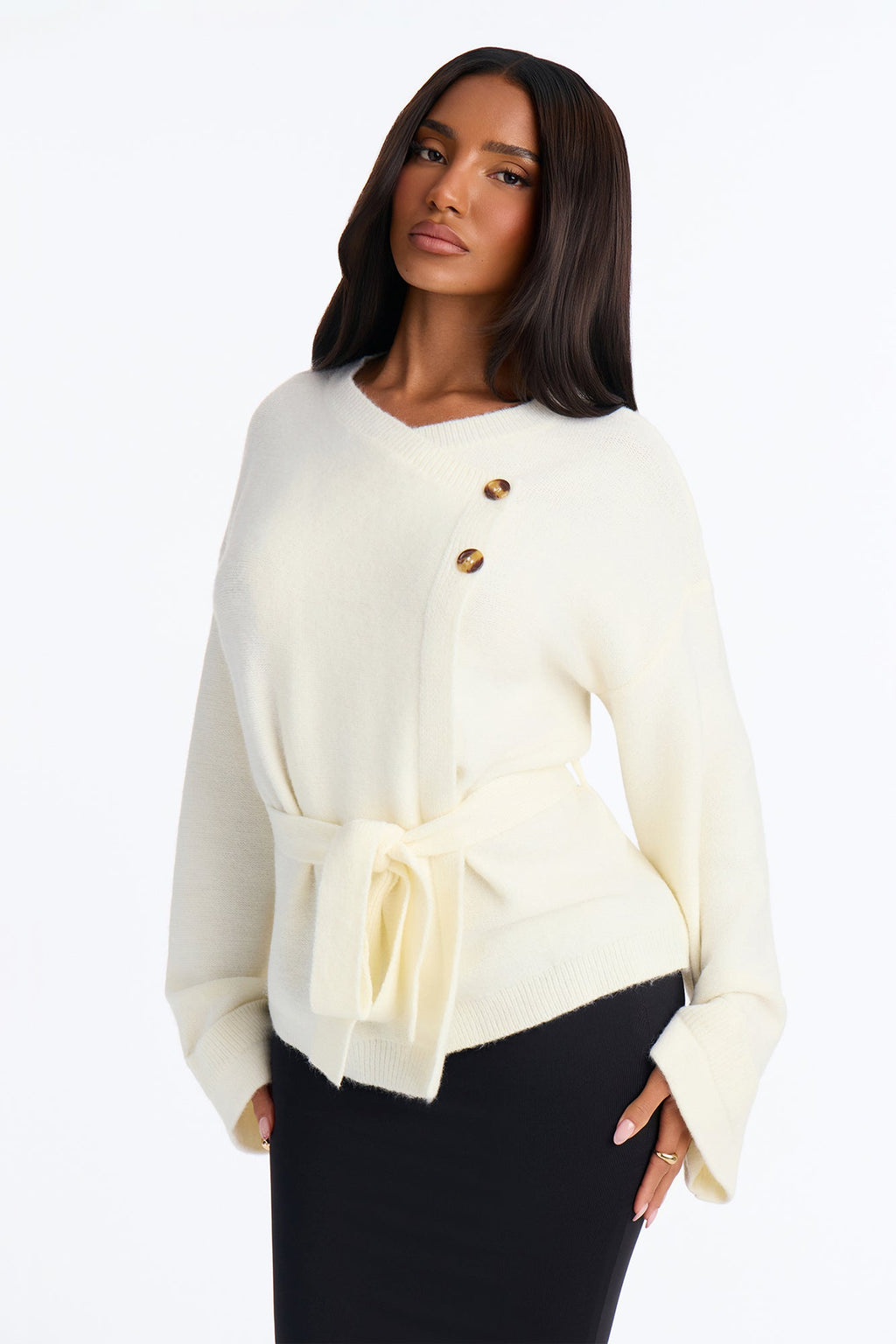 Cold But Chic Long Sleeve Belted Cardigan - Cream