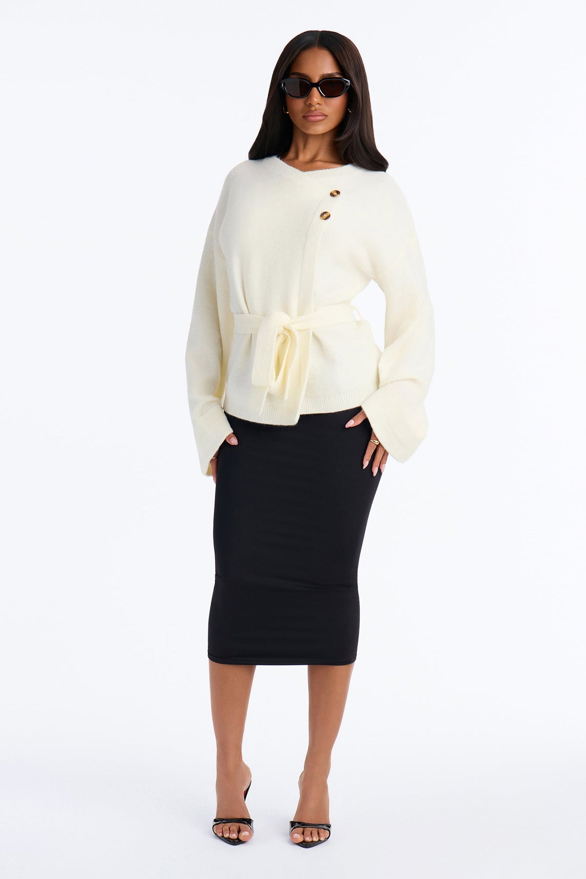 Cold But Chic Long Sleeve Belted Cardigan - Cream