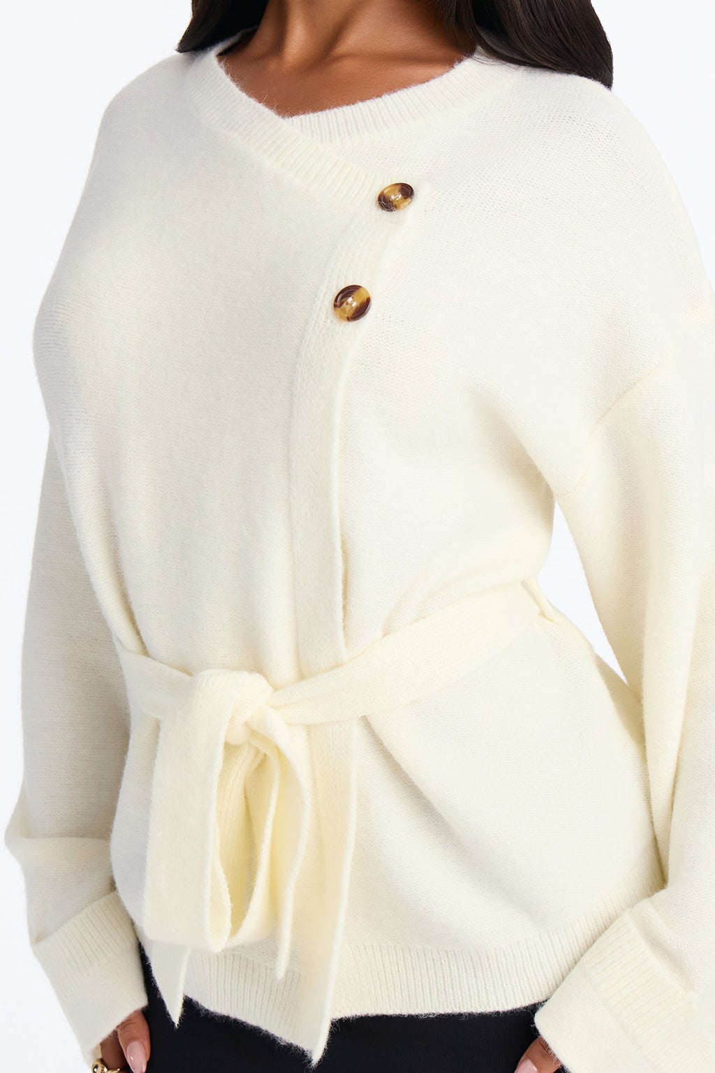 Cold But Chic Long Sleeve Belted Cardigan - Cream