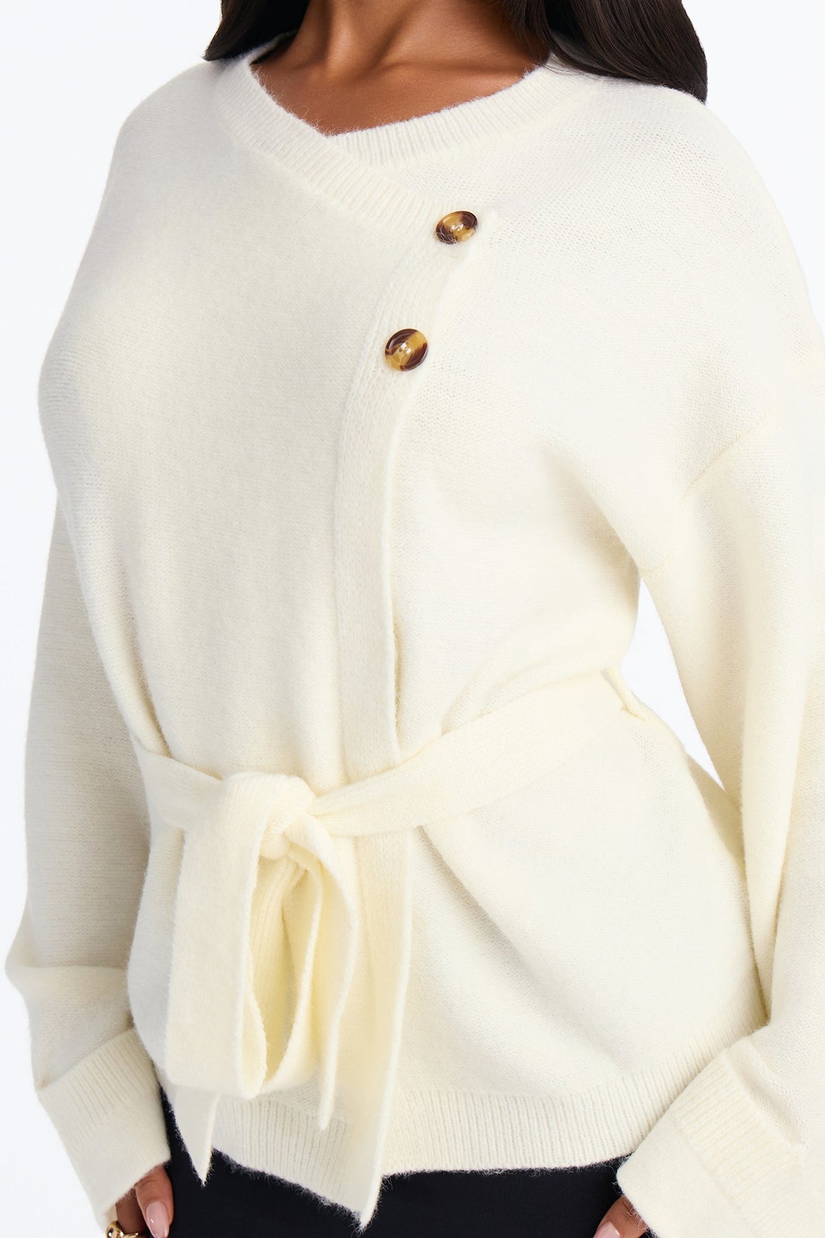 Cold But Chic Long Sleeve Belted Cardigan - Cream
