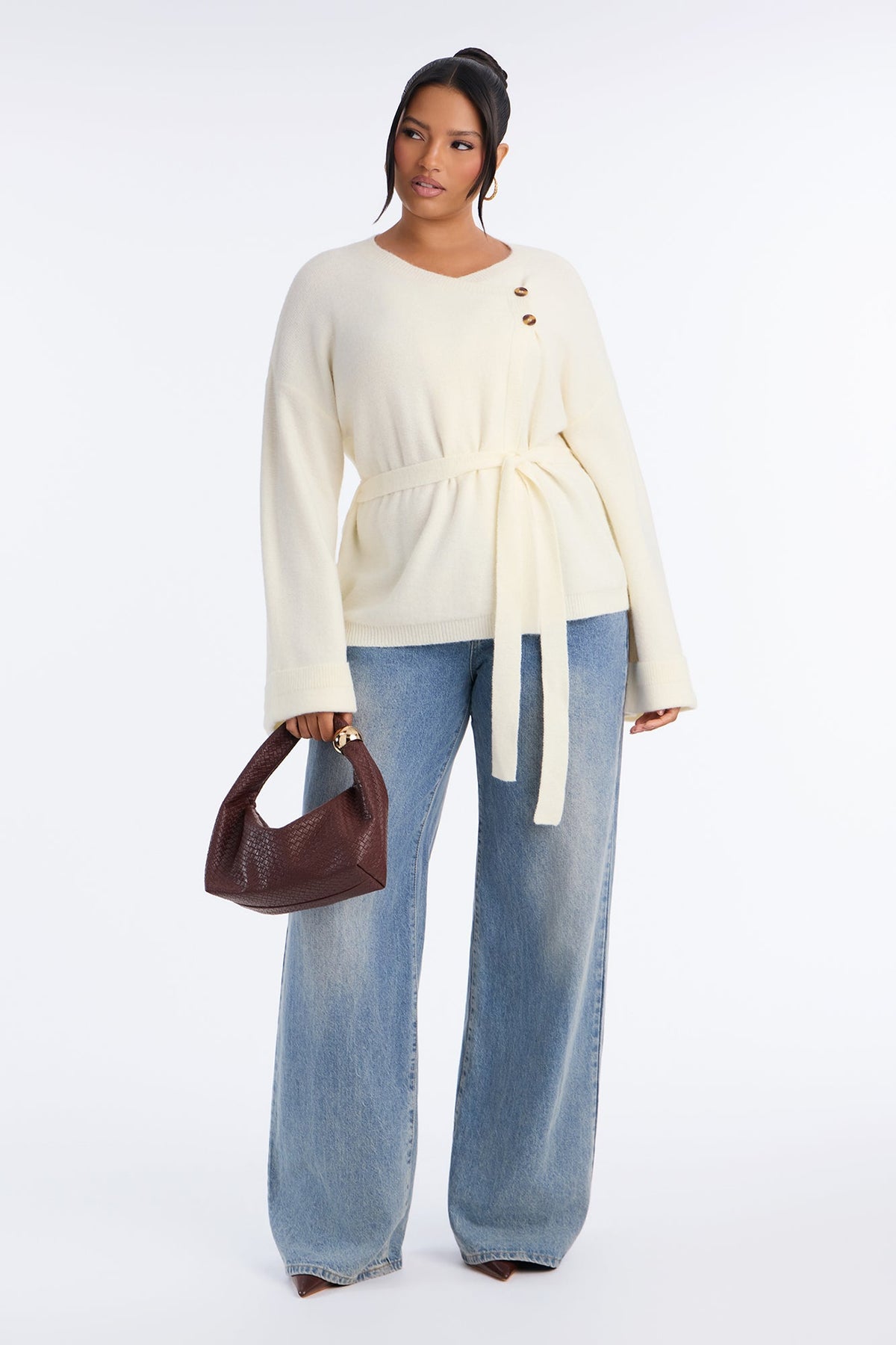 Cold But Chic Long Sleeve Belted Cardigan - Cream