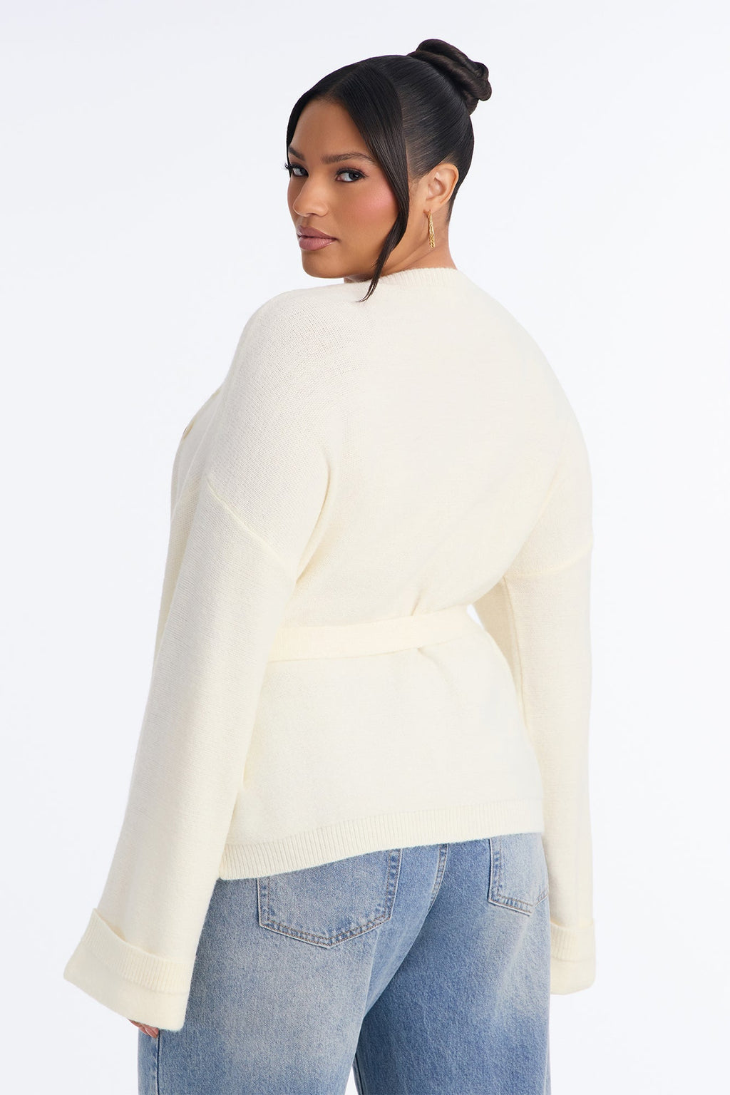 Cold But Chic Long Sleeve Belted Cardigan - Cream