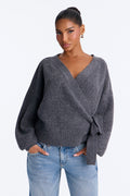 Ice Drift Long Sleeve Surplice Cardigan - Charcoal