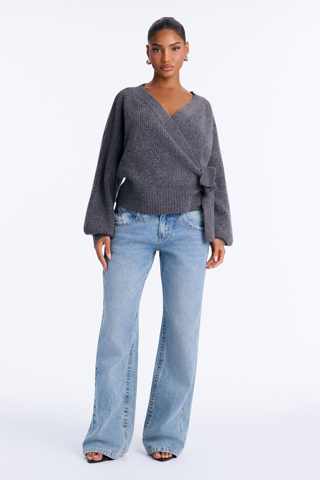 Ice Drift Long Sleeve Surplice Cardigan - Charcoal