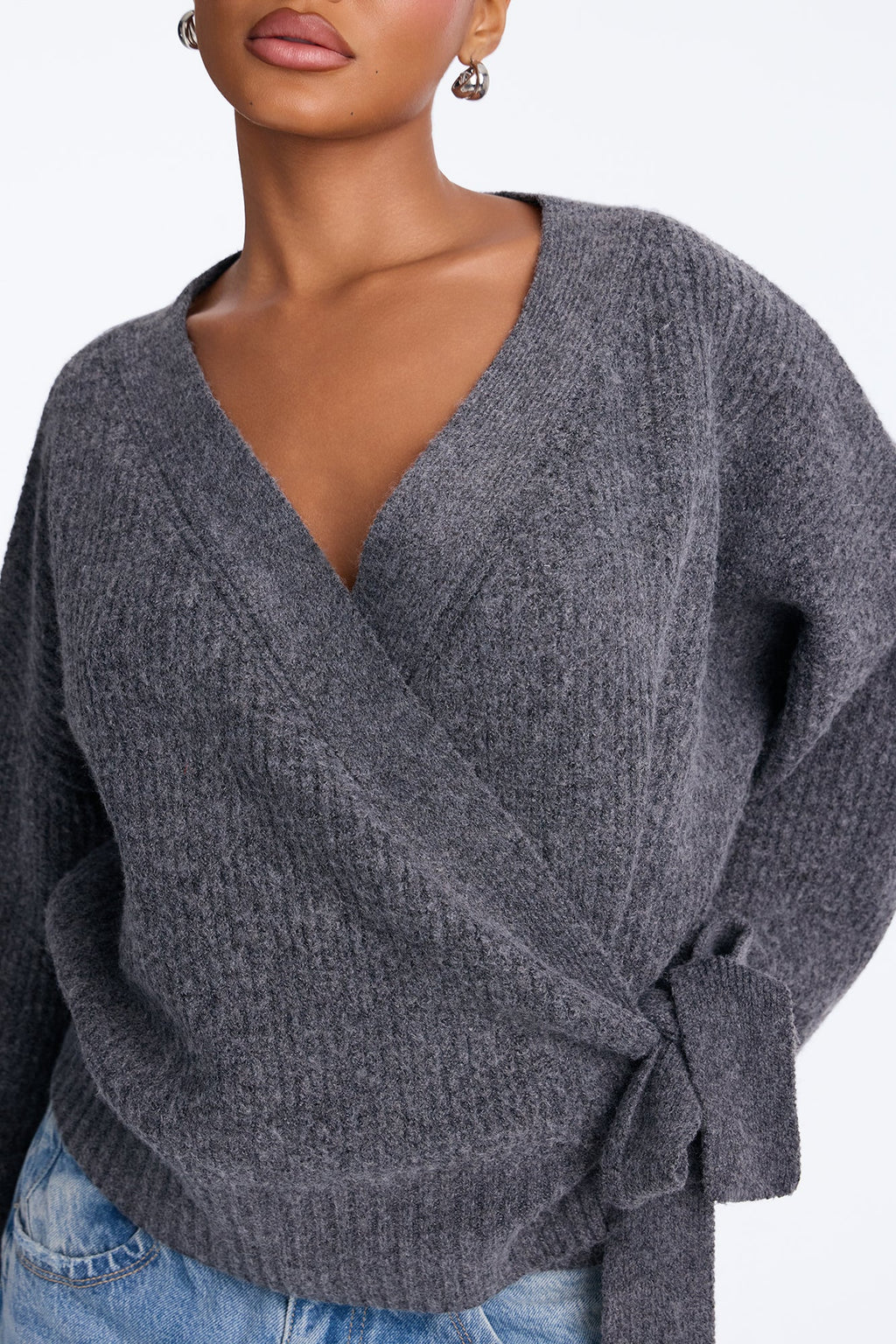 Ice Drift Long Sleeve Surplice Cardigan - Charcoal