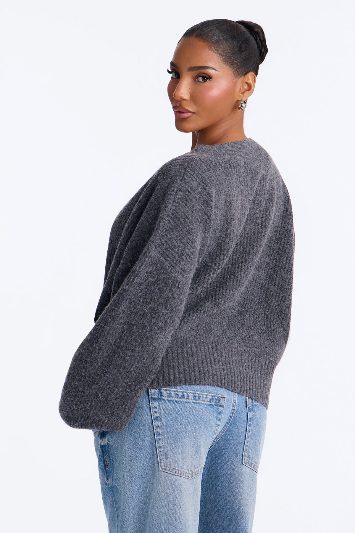 Ice Drift Long Sleeve Surplice Cardigan - Charcoal