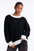 Chilly Evenings Chunky Knit Pullover Sweater - Black/combo