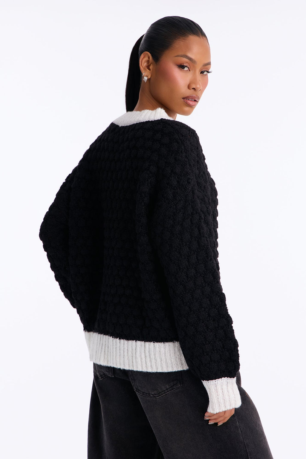 Chilly Evenings Chunky Knit Pullover Sweater - Black/combo