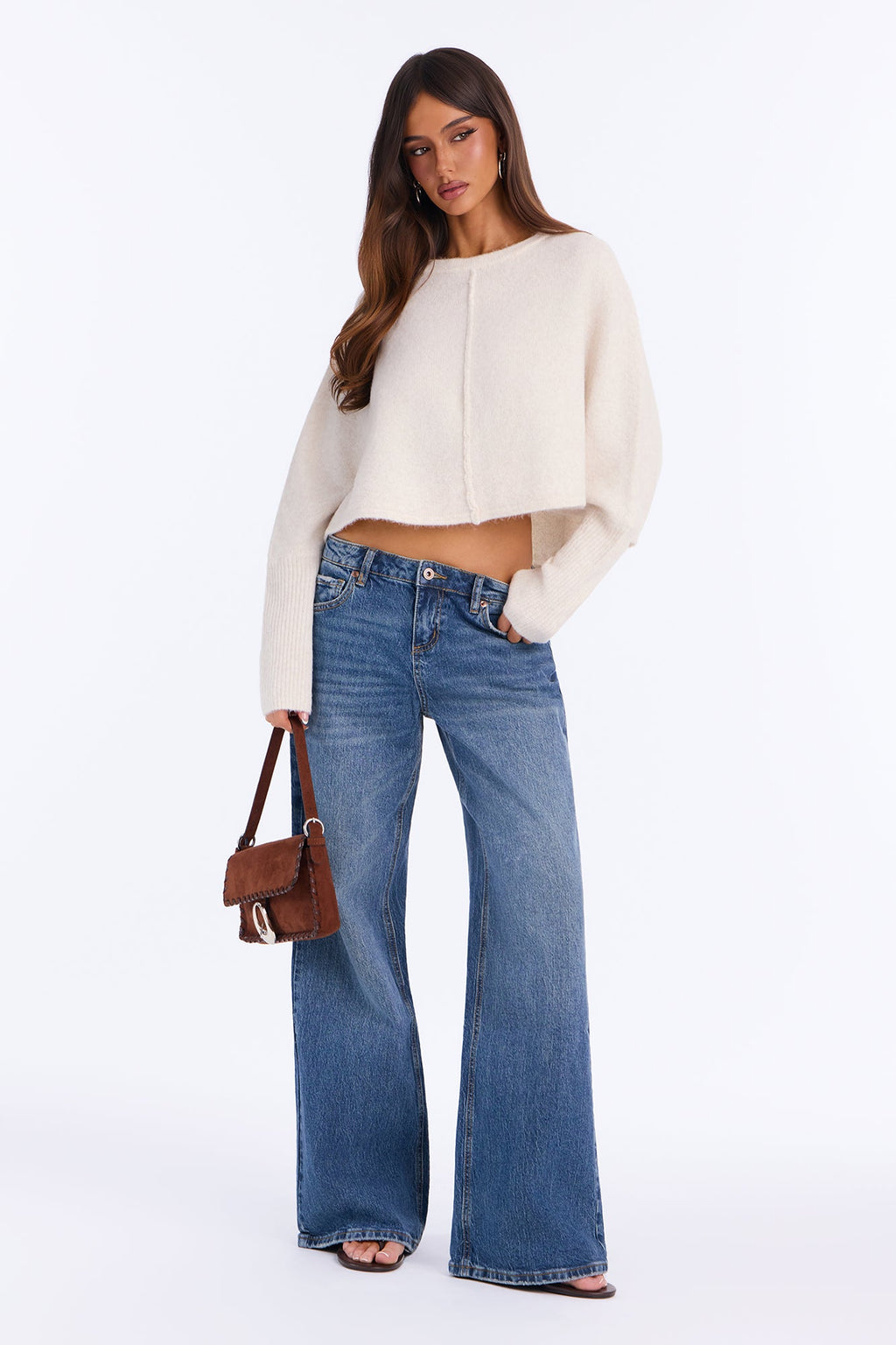Gracey Long Sleeve Cropped Pullover Sweater - Cream