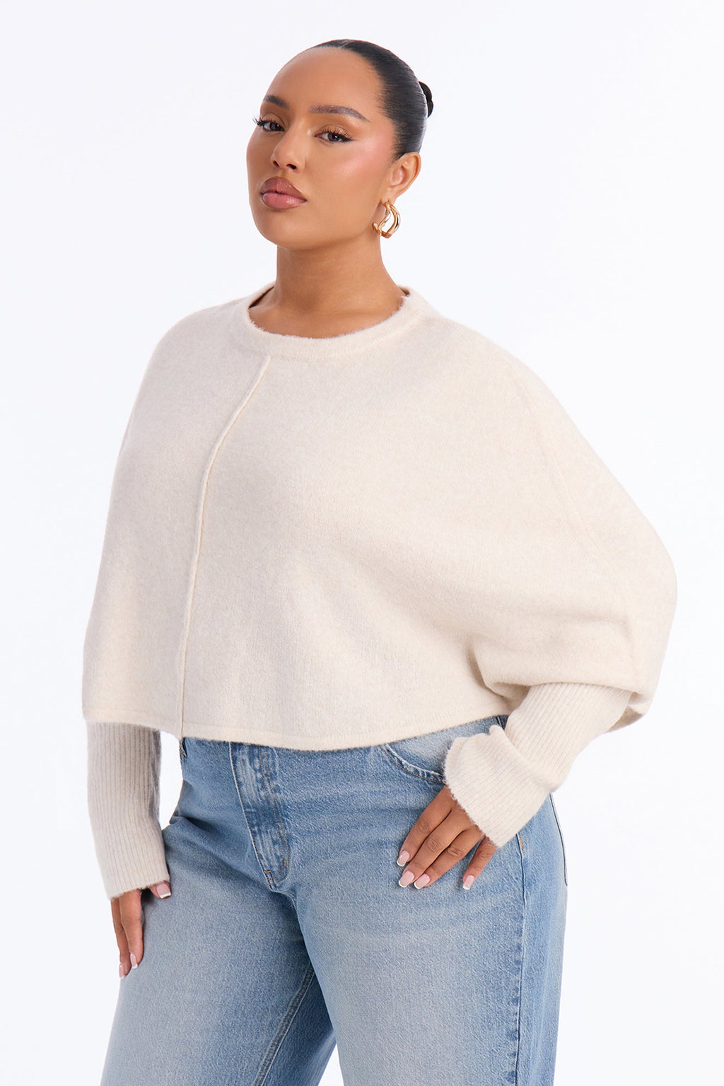Gracey Long Sleeve Cropped Pullover Sweater - Cream