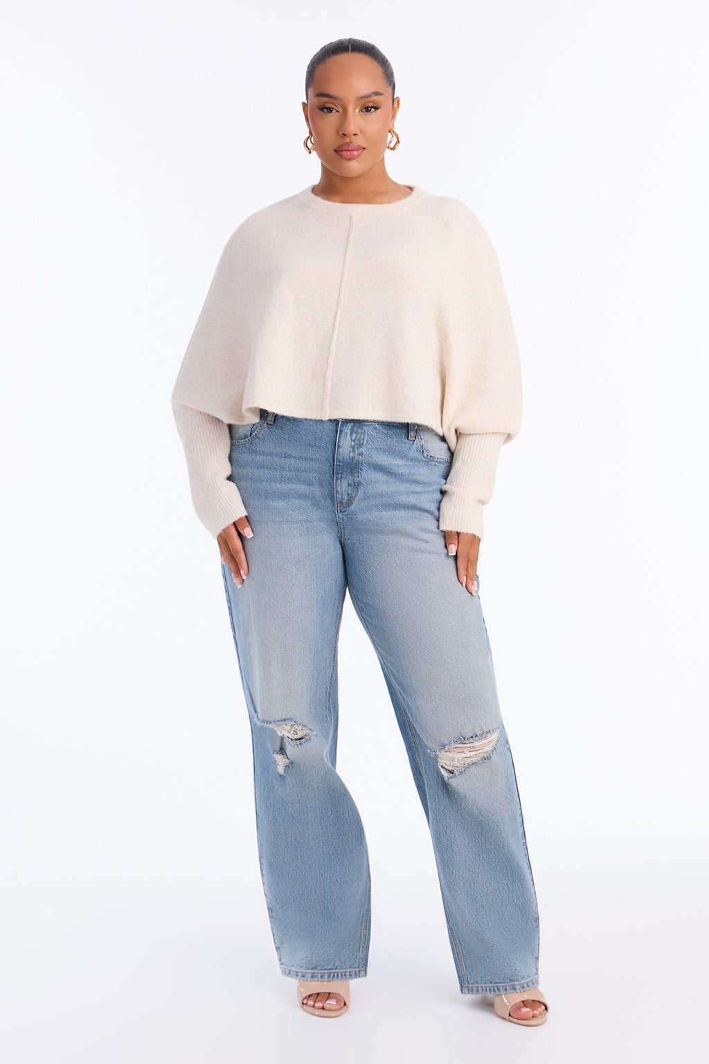 Gracey Long Sleeve Cropped Pullover Sweater - Cream