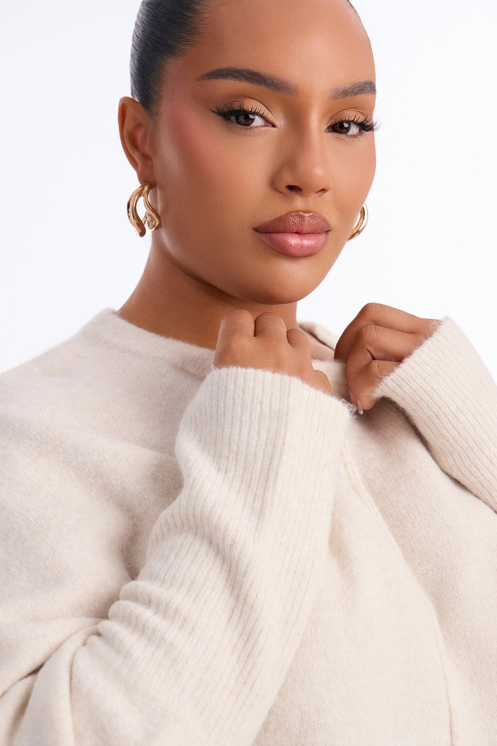Gracey Long Sleeve Cropped Pullover Sweater - Cream