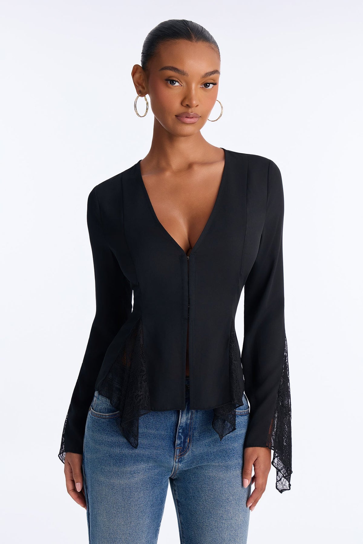Love Spells Laced Chiffon Blouse - Black