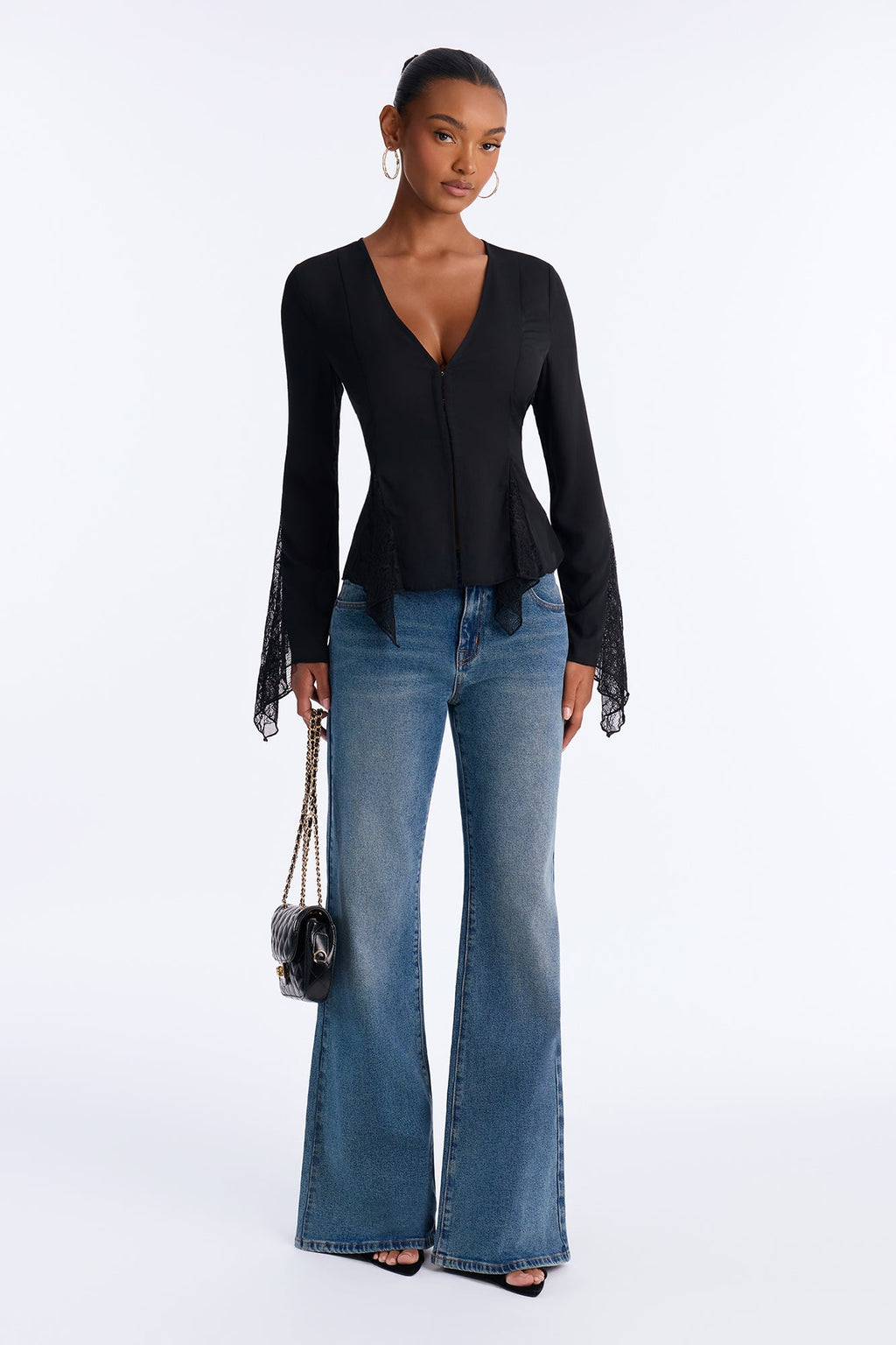 Love Spells Laced Chiffon Blouse - Black