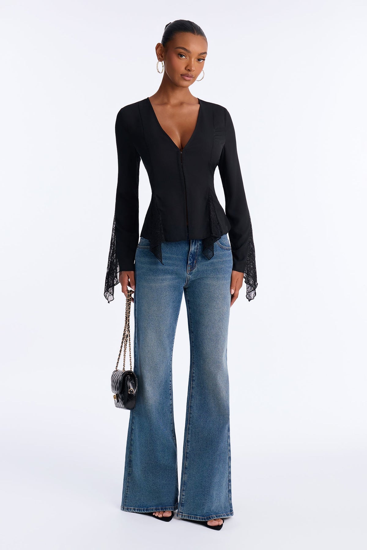 Love Spells Laced Chiffon Blouse - Black