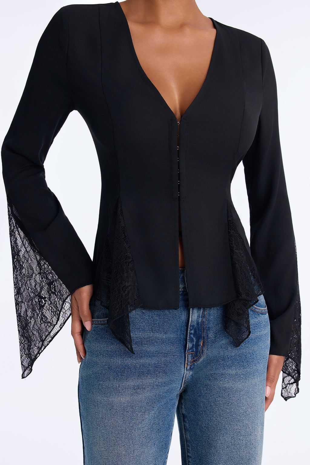 Love Spells Laced Chiffon Blouse - Black