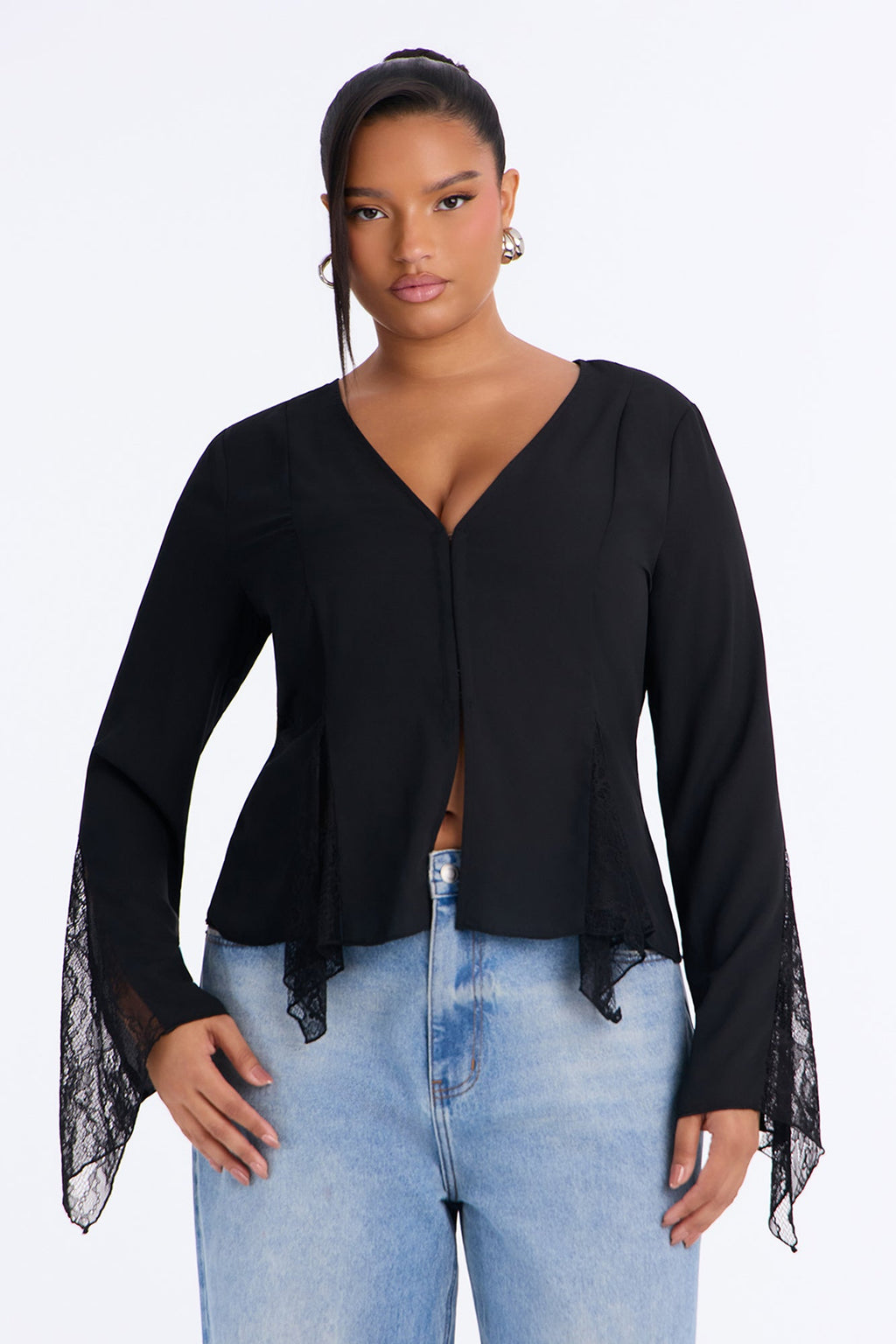 Love Spells Laced Chiffon Blouse - Black