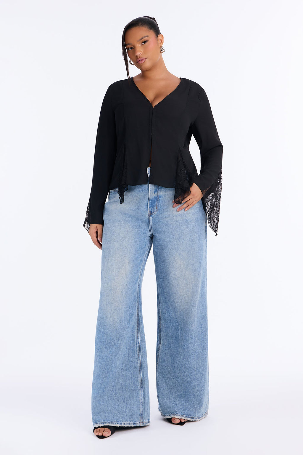 Love Spells Laced Chiffon Blouse - Black
